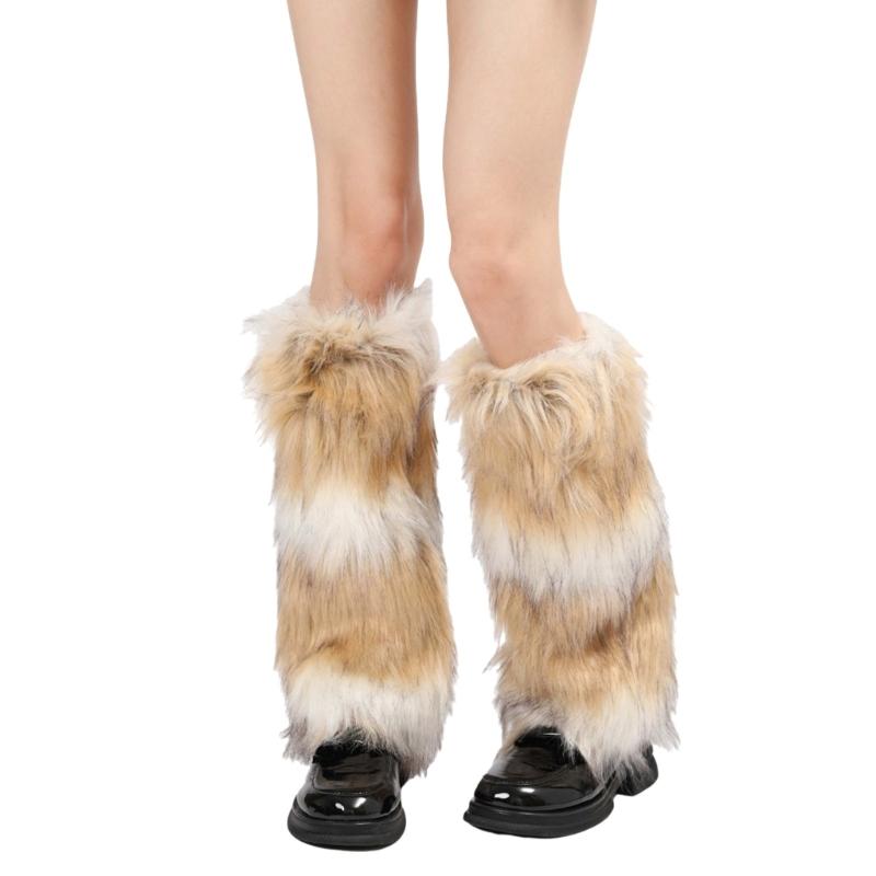 Women's Fashionable Plush Leg Warmers for Adding Warmth Cold Weather Thermal Fuzzy Furry Boot Covers Footless Socks