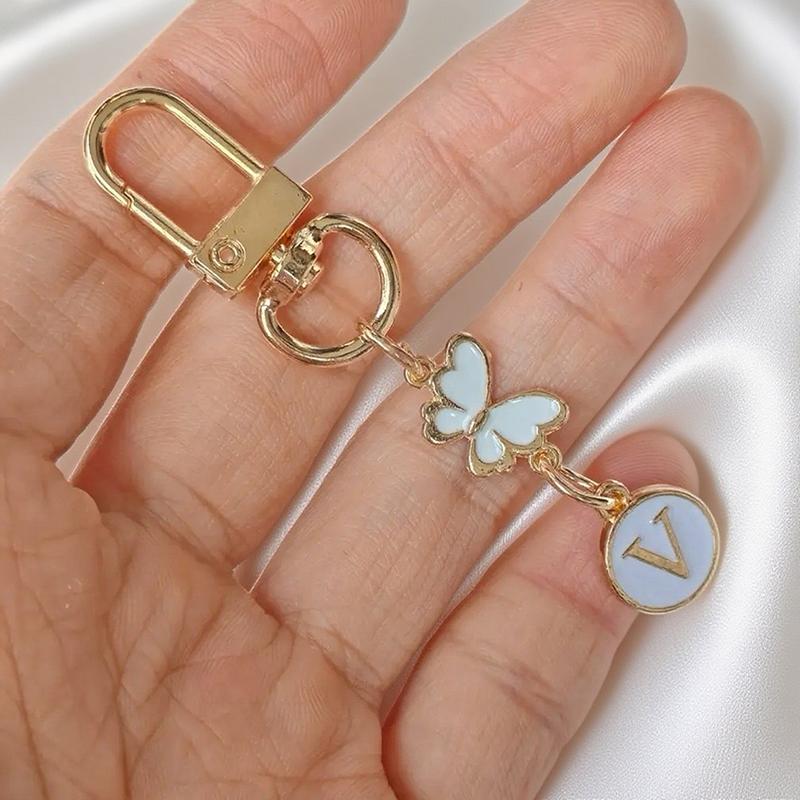 Metalowy Brelok z Literą Motyla A-Z 26 Liter Brelok Urok Uchwyt na Klucze Samochodowe Zawieszka do Torby Akcesoria Biżuteria Prezent