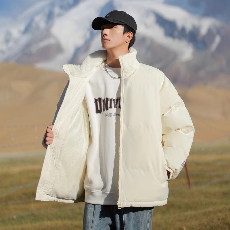 Lamb wool cotton-padded jacket for men's winter new velvet thickened warm cold casual stand-up collar cotton-padded jacket