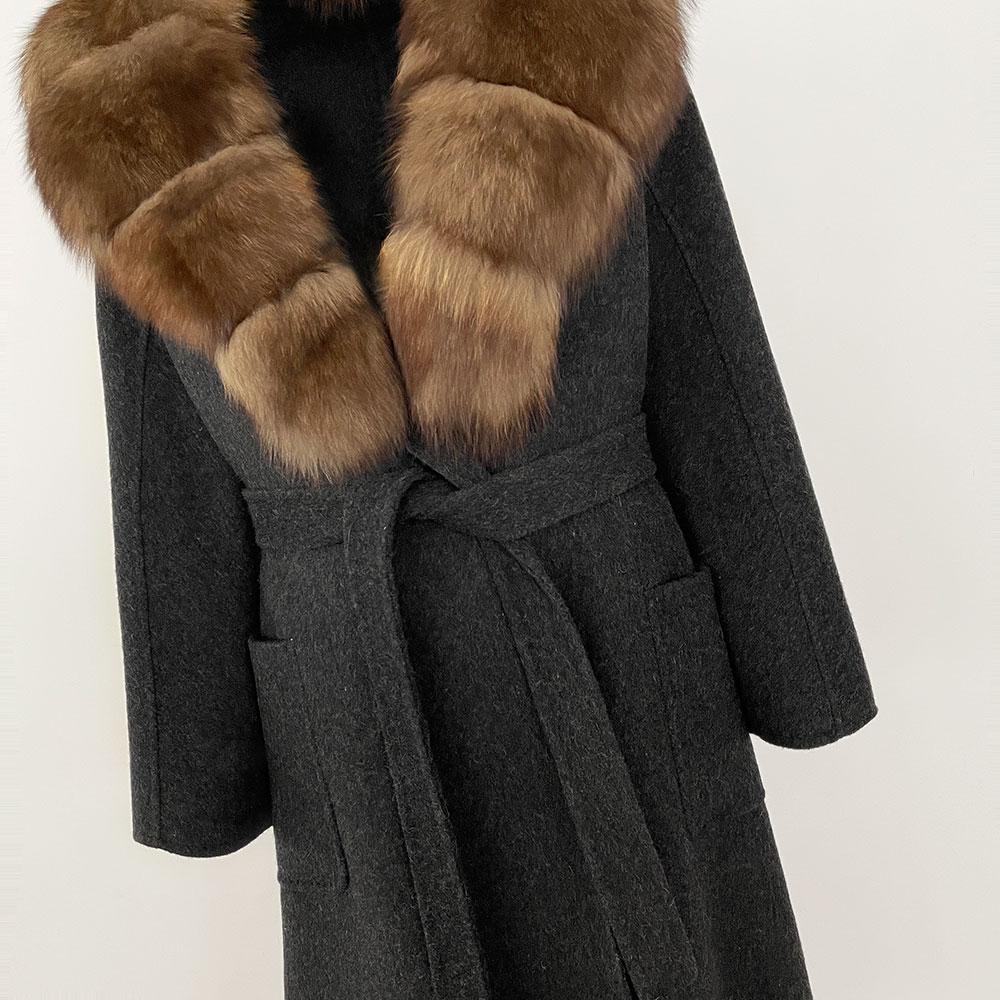 OFTBUY2024 Ekte Ull Kaninpels Kvinner Kåpe Naturskinn Mulberry Silkejakker X-lange Varm Tykk Turn-down Krage Overwear