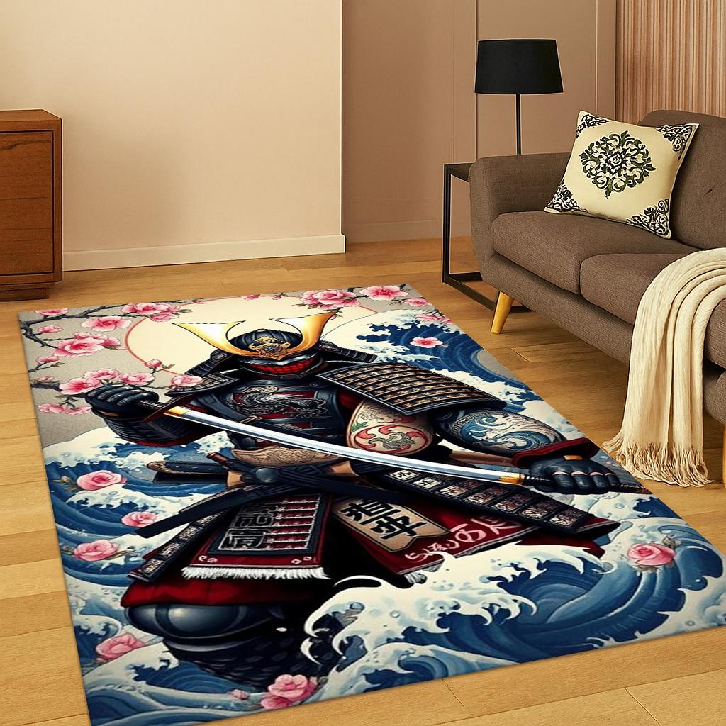 Dywanik 3D Japoński Samuraj Bushido Katana Kreskówkowy Dywanik do Salonu Sofa Dom Sypialnia Wycieraczka Dekor, Obszar Antypoślizgowy do Zabawy dla Dzieci