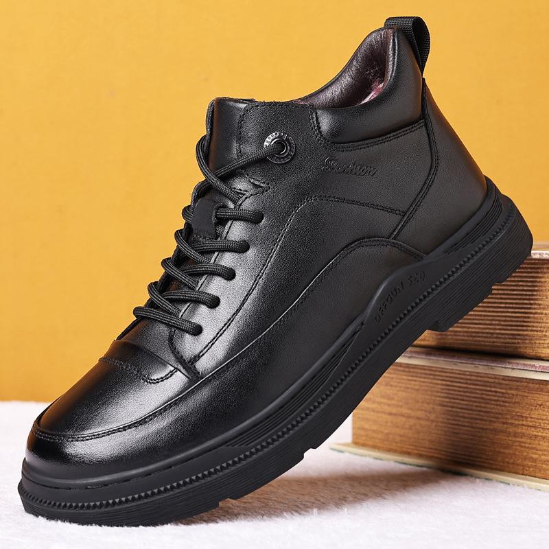 

Зимние шерстяные мужские хлопковые туфли из натуральной кожи, бархатные, теплые кожаные туфли, повседневные, для папы среднего возраста, мужские туфли, мужские 44 чёрный