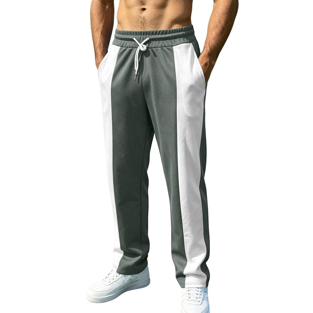 Men's Casual Athletic Jogger Pants Loose Fit Drawstring Waistband Lightweight Quick Dry Patchwork Design Wide Leg Sport Trousers