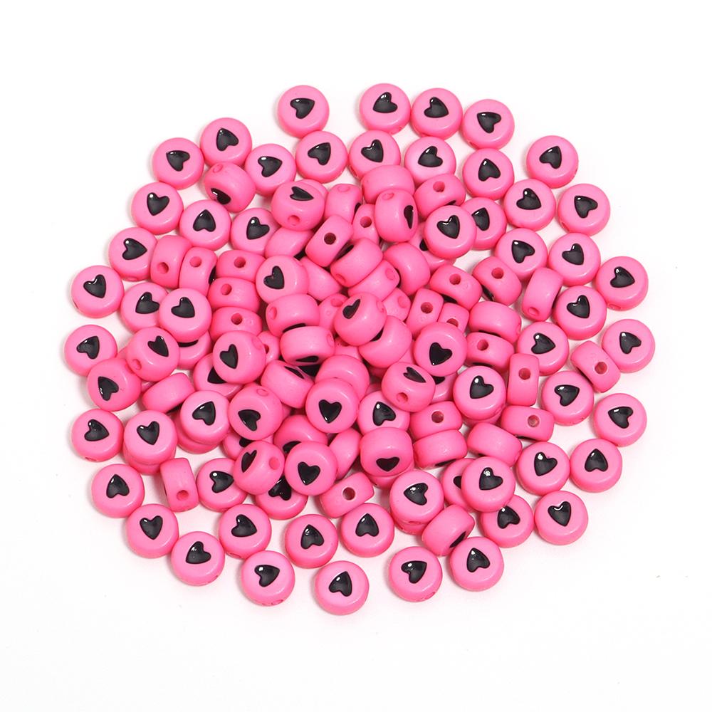 100Pcs 7mm Colored Acrylic Beads Heart Pattern Flat Round Loose Beads For DIY Fashion Bracelet Necklace Supplies Wholesale