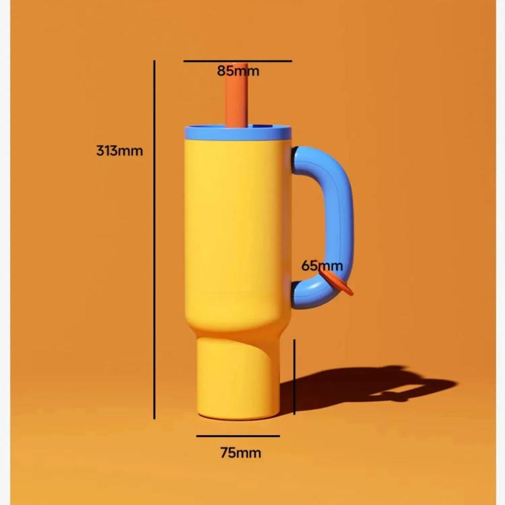 40oz 304 Stainless Steel Straw Insulated Ice Cup Large Capacity Thermal Mug Tumbler with Handle Stylish Insulated Coffee Cup