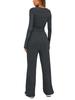 Solid Color Casual Long Sleeve Set Top High Waisted Wide Leg Pants Sportswear