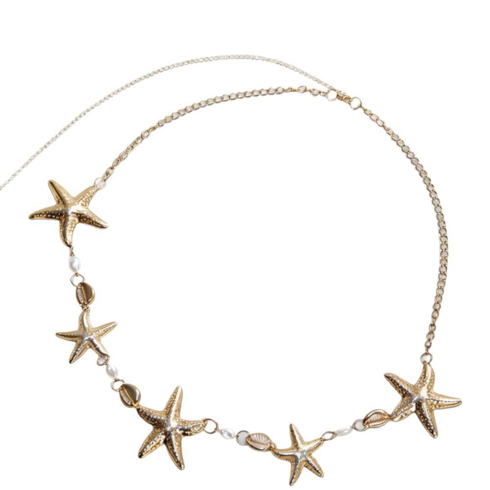 Elegant Starfish Waist Chain Gold Beads Belly Chains Sea Star Imitation Pearl Body Chain  Party