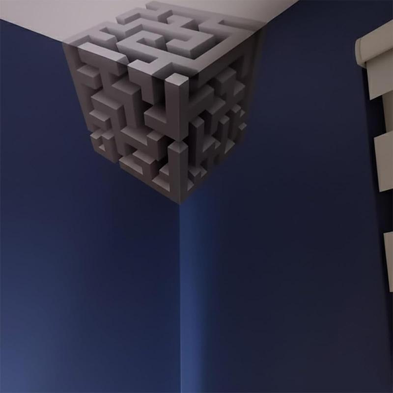 Optical Illusion Wall Art – 3D Corner Wall Decal – Impossible Corners Inspired Peel And Stick Removable 3D Wall Art