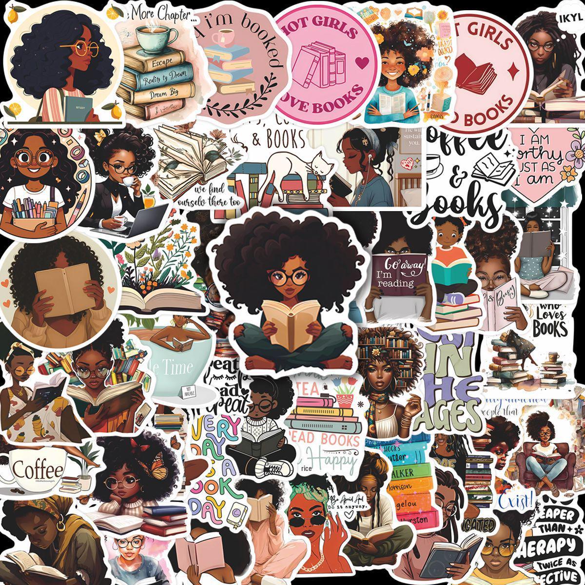 Inspirational Black Girl Reading Stickers - 50 Waterproof Sheets for Journals & Notebooks