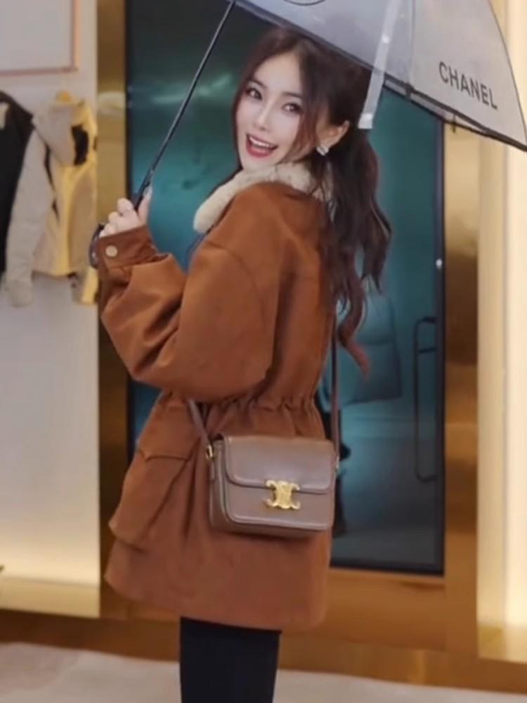 2024 Petite Women's Korean Style Patchwork Lambswool Cotton Parka - Casual, Versatile, and Thickened for Autumn/Winter