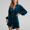 Women's Fashion Long Sleeve Color Pocket Canary Velvet Dress