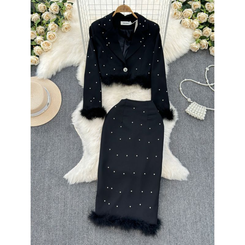 Accessible Luxury Exquisite Rhinestone Skirt Women's Summer Suit Outwear