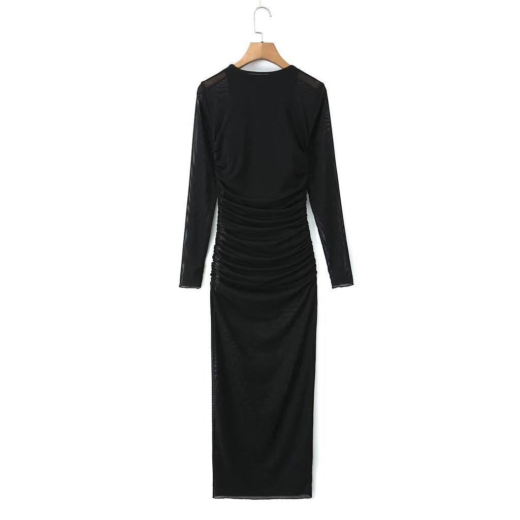 2024 Winter European & American Fashion Slimming Pleated Midi Dress for Women