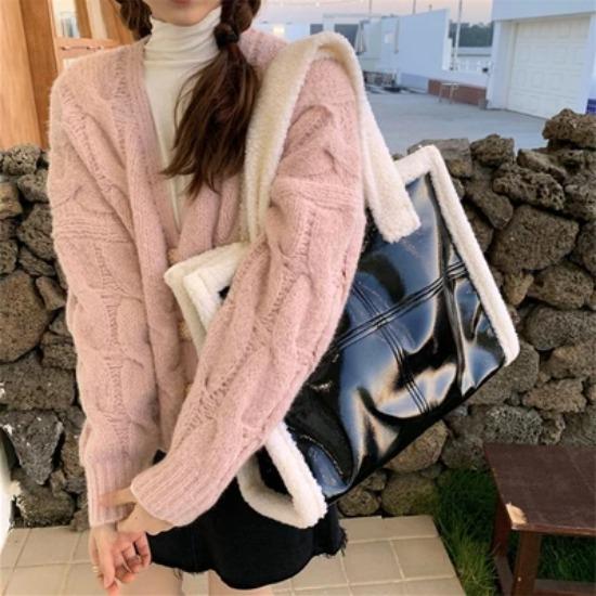 Large Totes Winter Hot Style Sheep Fur Women's Handbags Plush Pu Leather Shoulder Bag Black Designer Bags for Women
