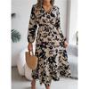 Women's V Neck Long Sleeve Floral Print Maxi Dress Casual Boho Flowy Dresses