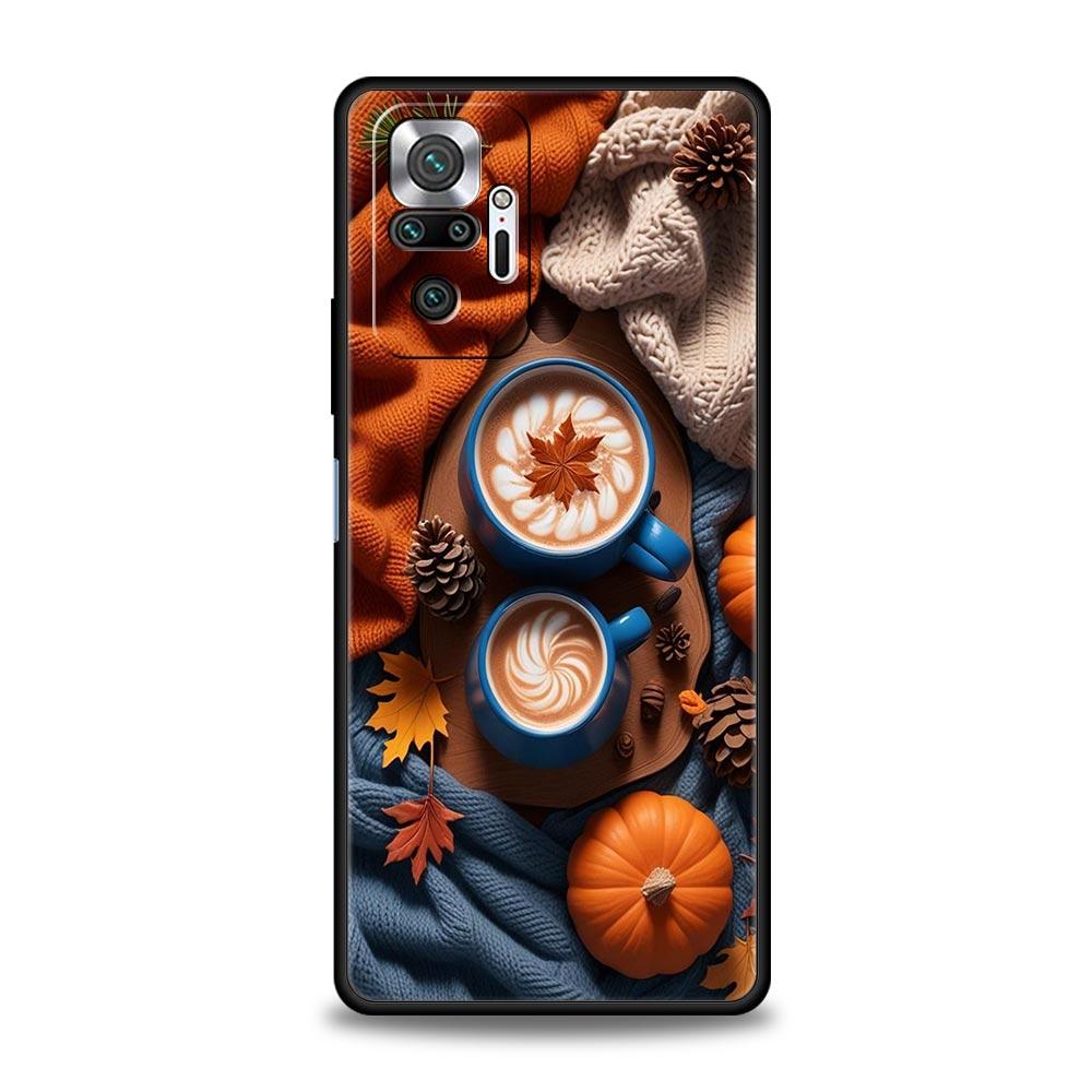 Pumpkin Autumn Leaves Coffee Phone Case Cover for Redmi 14C 10C Note 15 14 13 12 10 11 K40 Pro Plus 5G Soft TPU Shockproof Capas