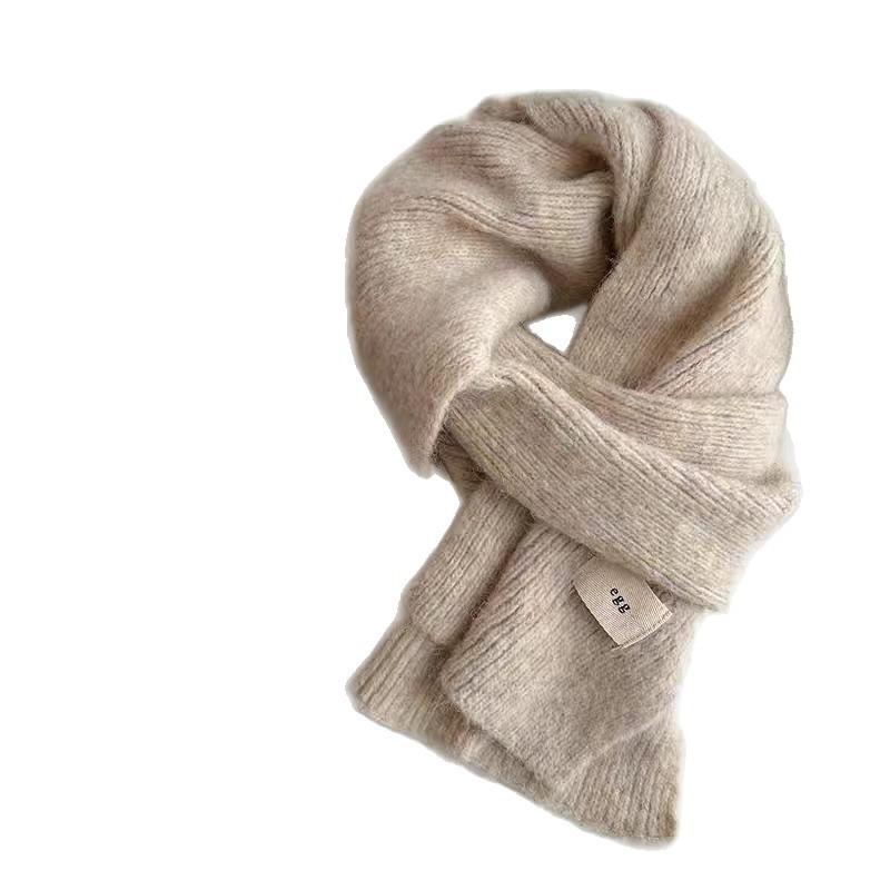 Korean version of green knitted scarf women's winter new versatile warm with thread solid color scarf men's couple