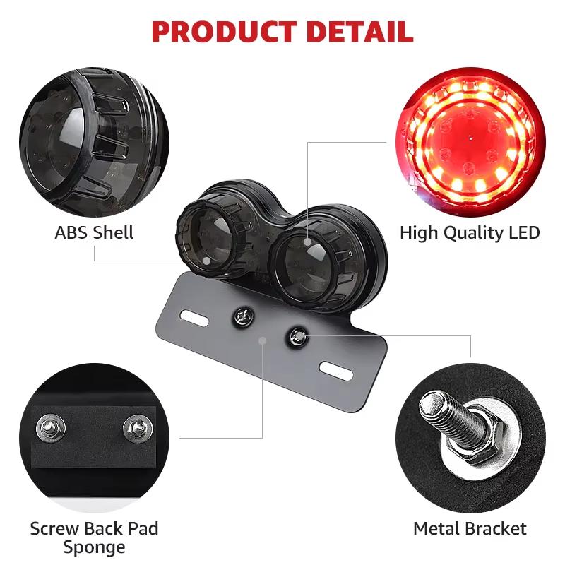 Motorcycle LED Tail Light Integrated Brake Turn Signal With License Plate Bracket For Honda Yamaha Universal 12V Rear Light