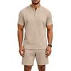 Summer Retro Men's Loose Knit Henley Shirt & Shorts Set