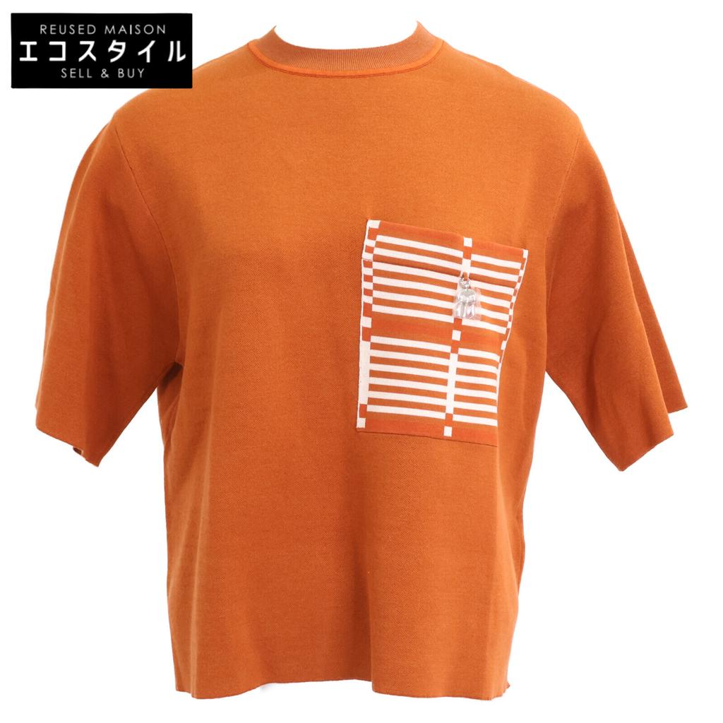 Hermes [New/Domestically Authorized] 5E2647DL Silk Blend Short Sleeve Knit Sweater/ Tops 34 OrangeUsed