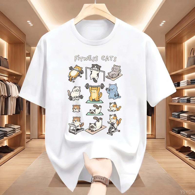 Funny Cat Tshirt Unisex Unisex Fitness Cats Gym Workout T Shirt Husband Gift For Him Round Neck Printed Streetwear Clothes Tops