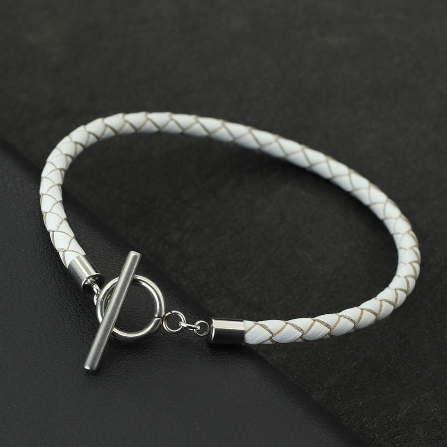 Fashion Mens Genuine Leather Bracelet Stainless Steel OT Buckle Bangle 4mm Thin Braided Pulsera De Cuero Red Wrap Braslet Joias