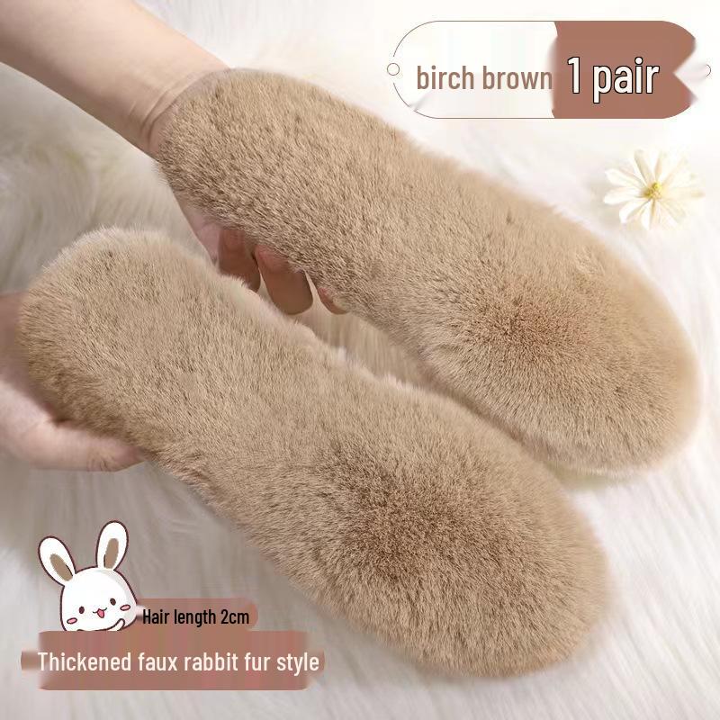 Faux Rabbit Fur Winter Insoles, Thick Soft Shoe Inserts with Felt Backing for Boots and Casual Shoes, 1 Pair