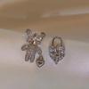 Asymmetrical Bear Heart Zirconia Stud Earrings – Fashionable Korean Style, Versatile & High-End
