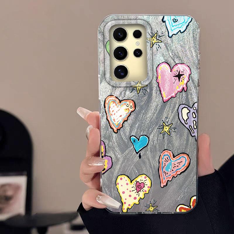 Case For Samsung Galaxy A56 S24 S25 Plus Ultra A15 A25 A55 A35 A16 A26 A36 5G Phone Cover Graffiti New Pink Love Patterns Bumper
