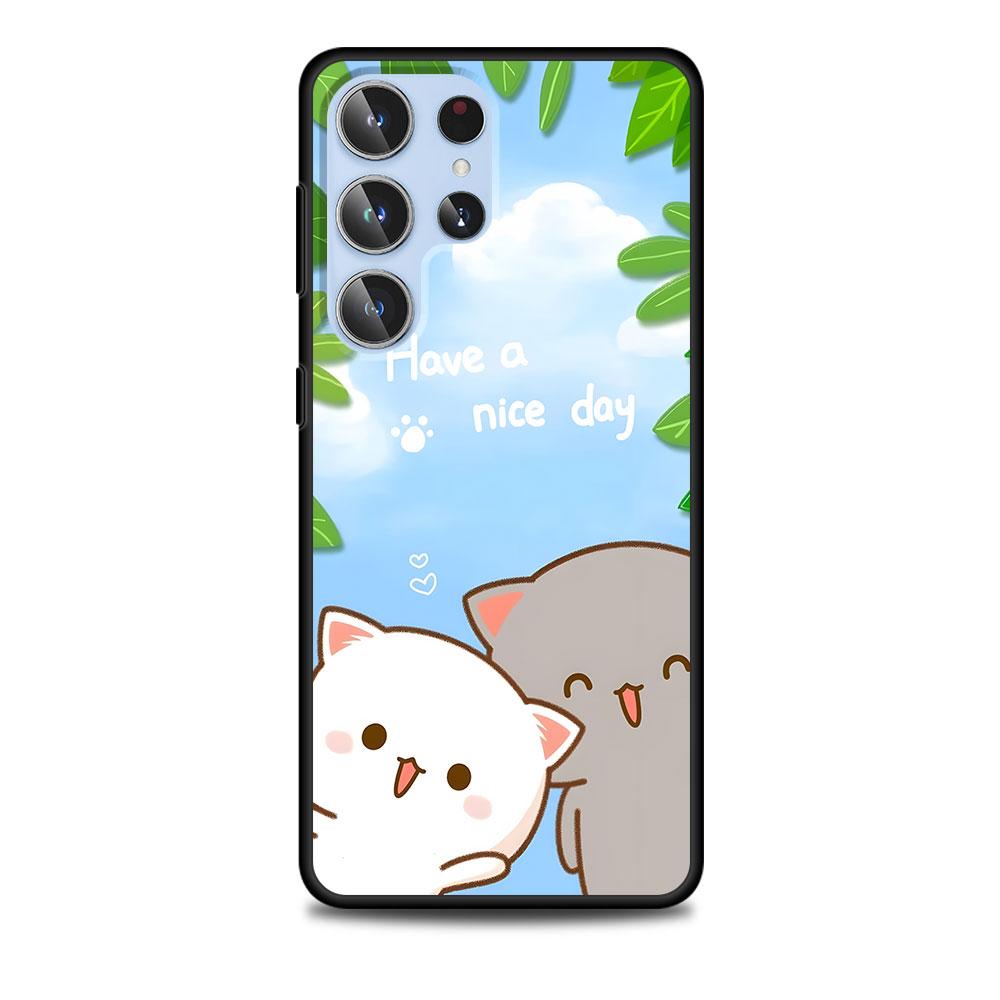 Peach And Goma Cat Case for Samsung Galaxy S23 S21 S20 FE S24 S22 Ultra S10 S10e S9 Plus Soft Black TPU Phone Cover Bumper