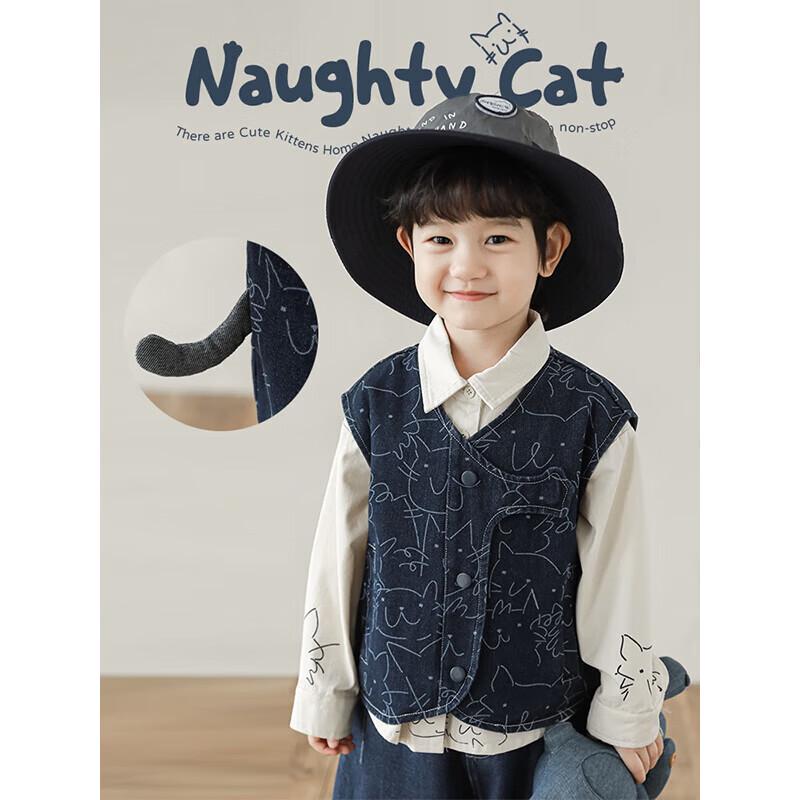 YO U Boys' Cat Applique Denim Jacket and Trouser Set