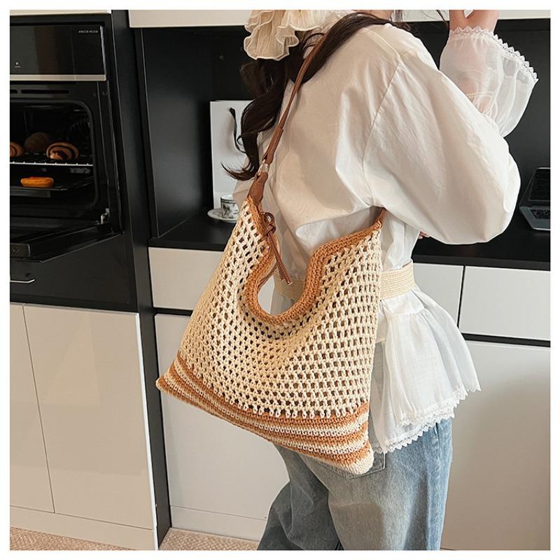 Trendy Fashion Hollow Straw Woven Armpit Bag Women's Summer Simple Temperament Large Capacity Casual Shoulder Bag