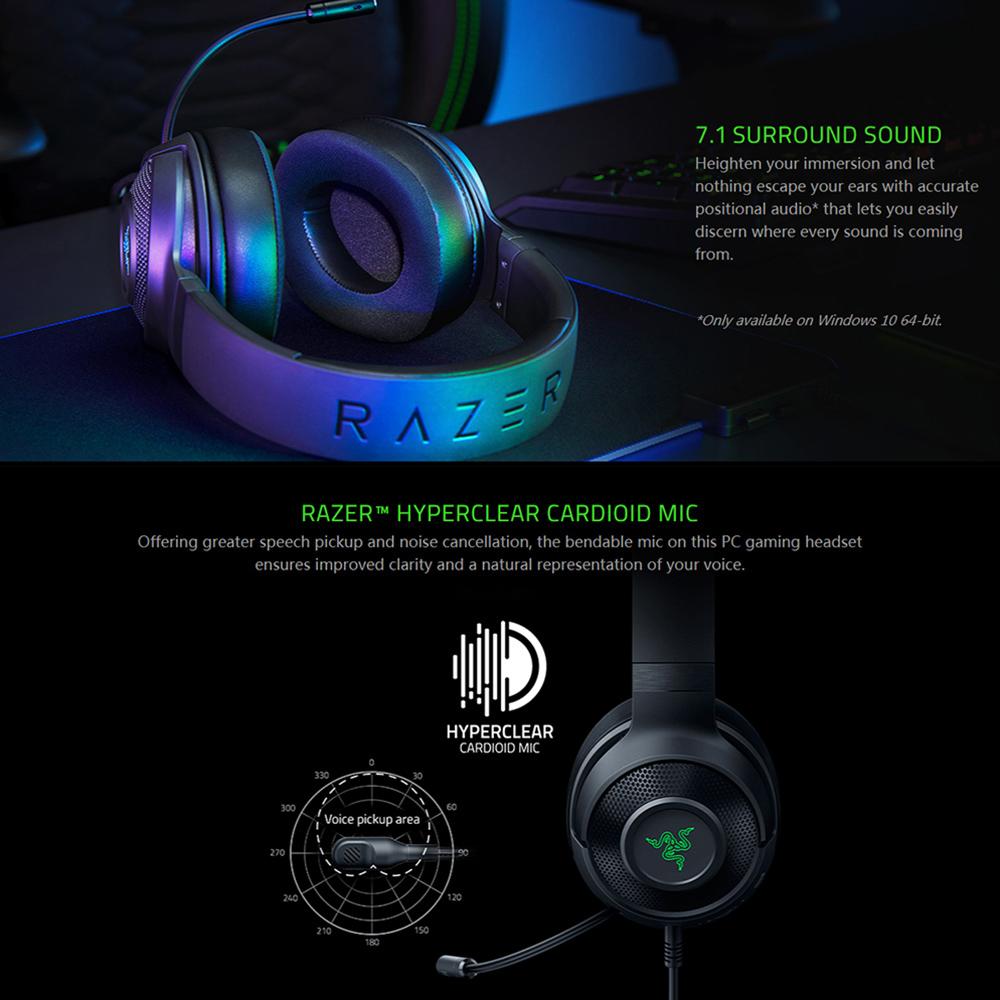 Compre Auriculares de jogo Razer Kraken V3 X com 7.1 Surround  Sound/Triforce 40mm Drivers/HyperClear Bendable barato — frete grátis,  avaliações reais com fotos — Joom