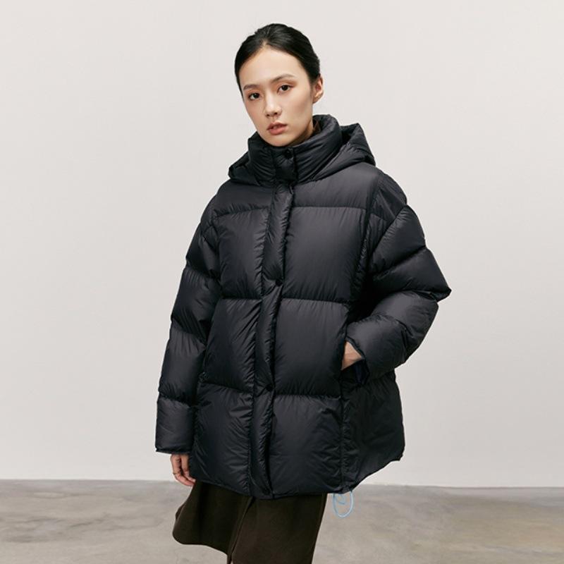 

Зимнее новое корейское пальто средней длины с утолщенным хлопковым наполнителем, женское свободное пальто-пуховик L чёрный