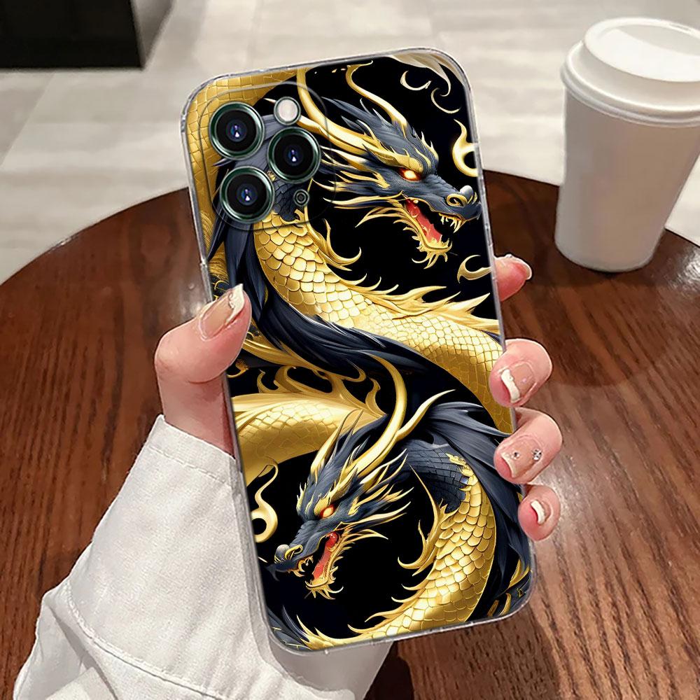 Cute Black White Dragon Transparent Case For Apple iPhone 17 16 15 14 13 12 11 Pro Max 16 Plus 16E 17Air 17Pro Phone Cover Funda