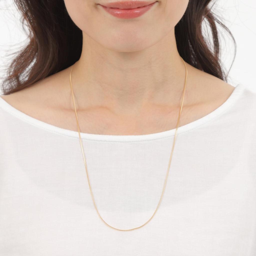 Goods 18K Yellow Gold Curb Chain for Men and with Clasp [Happy Shop] Necklace, 60cm, 1.2mm Wide, Double-Sided, Women,