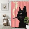 Black Cat Shower Curtain Vintage Pink Polyester for Bathroom Decor with Hooks