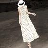 Lanser Elegant Polka Dot V-Neck A-Line Midi Dress