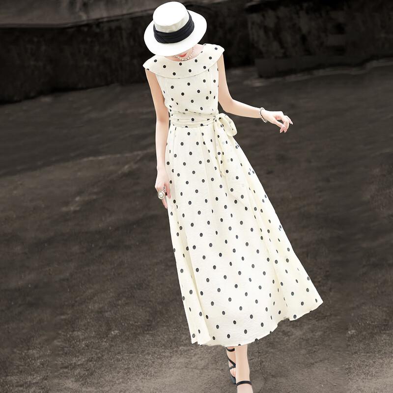 Lanser Elegant Polka Dot V-Neck A-Line Midi Dress