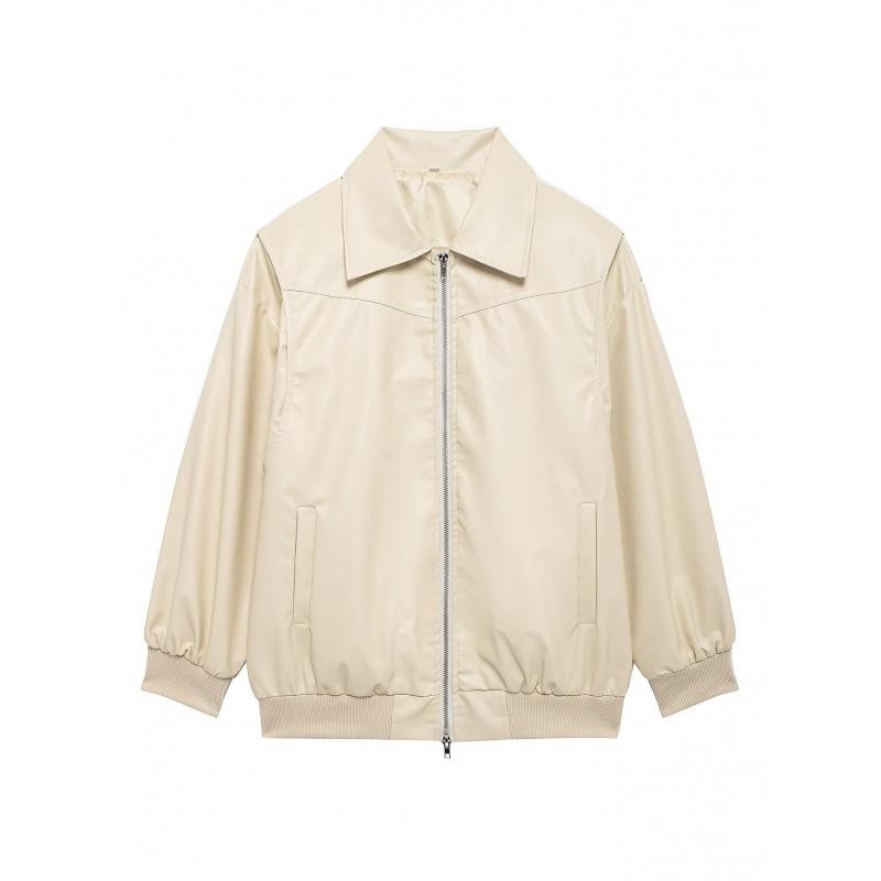 Womens Vintage Stand Collar Loose Streetwear Faux Leather Jacket Winter