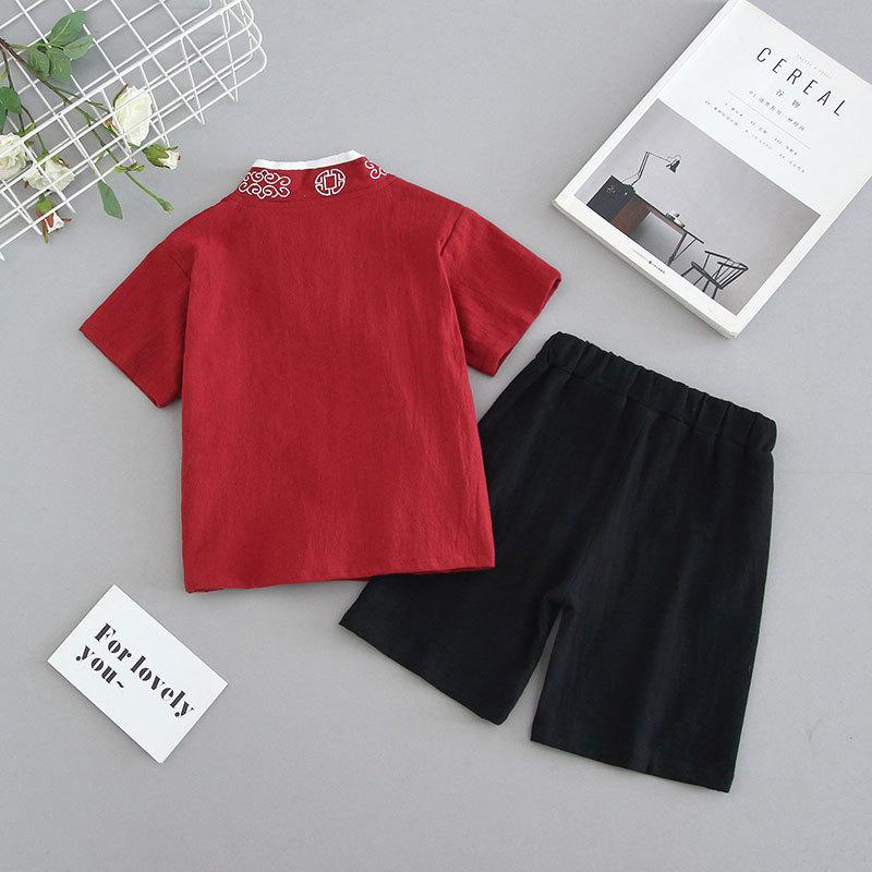 Boys Hanbok Suit Summer Children's Thin Section of Short-sleeved Two-piece Set of Girls Chinese Style Tang Suit Performance Clothing Tide