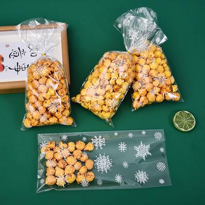 50-100pcschristmas Holiday Snowflake Wrapping Cellophane Snacks Candy Gift Wrapping Printed Opp Flat Pockets