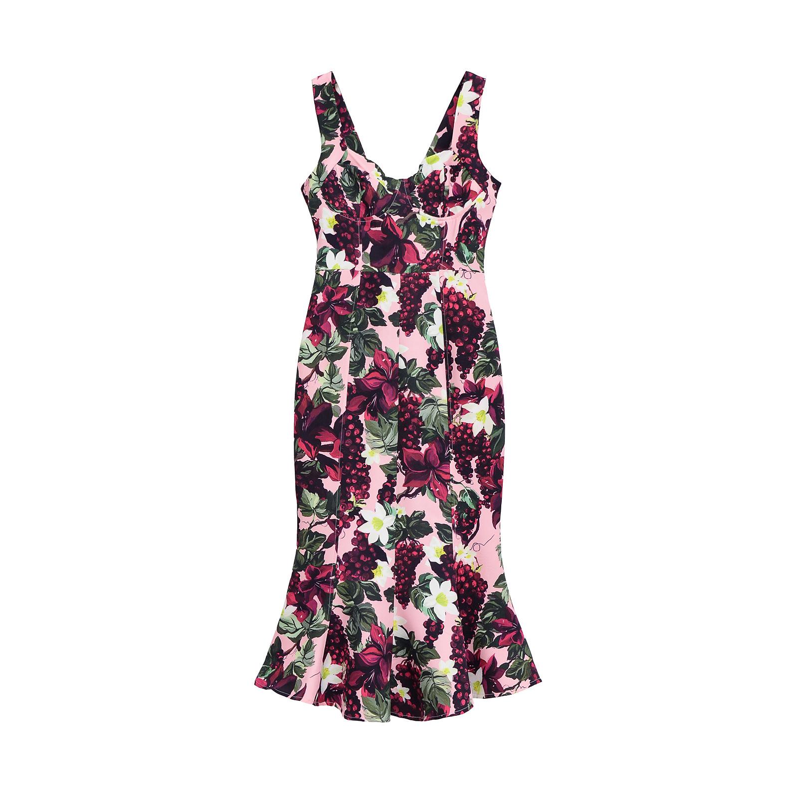 

European & American Fruit Print Wave Hem Dress - Women s Summer 2025 Medium