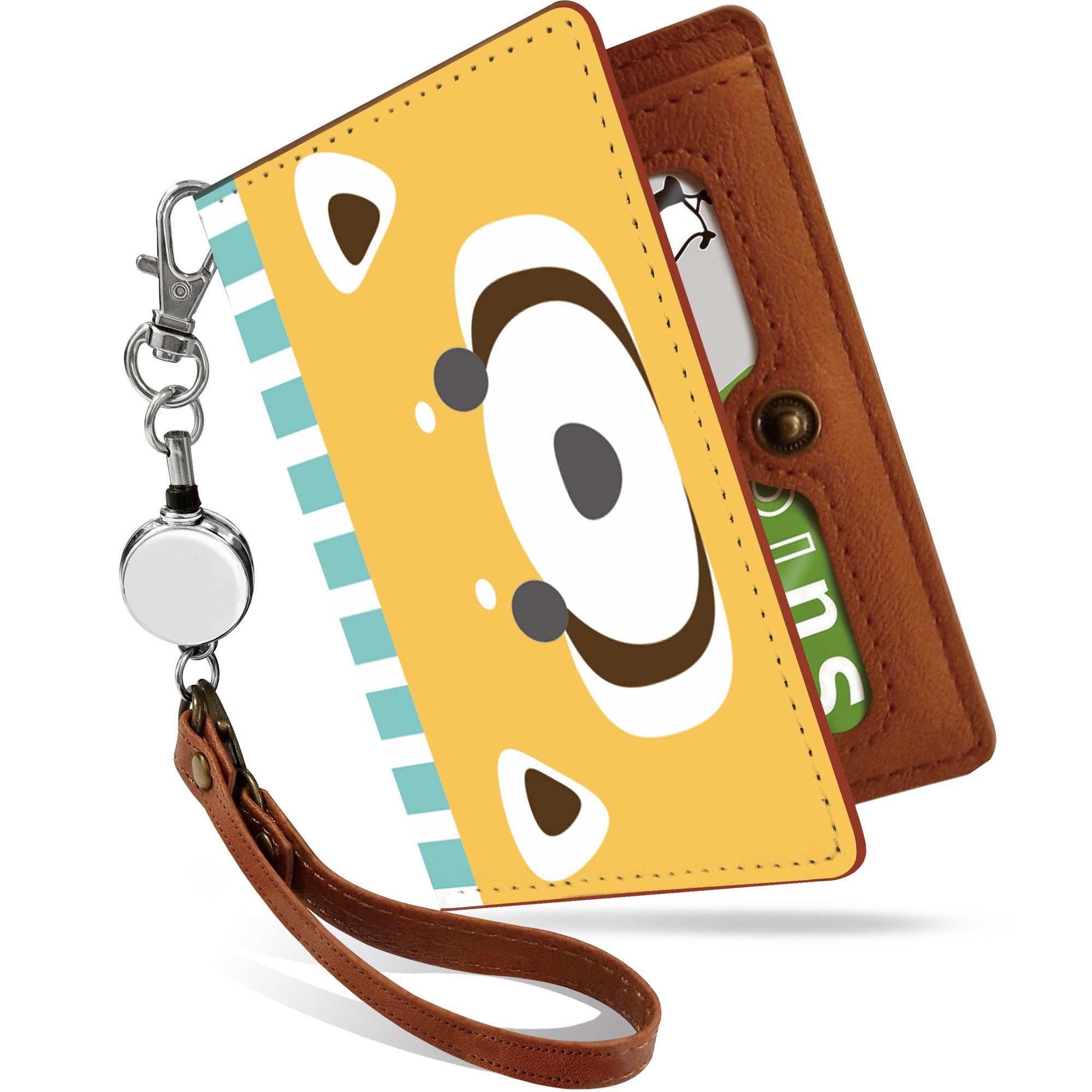 

[Pretimo] Pass Case with Reel, Cute Red Panda Face, Character Illustration, Bifold, Privacy, Stylish, Women s, Animal Print, Orange [Red Panda Faceps]