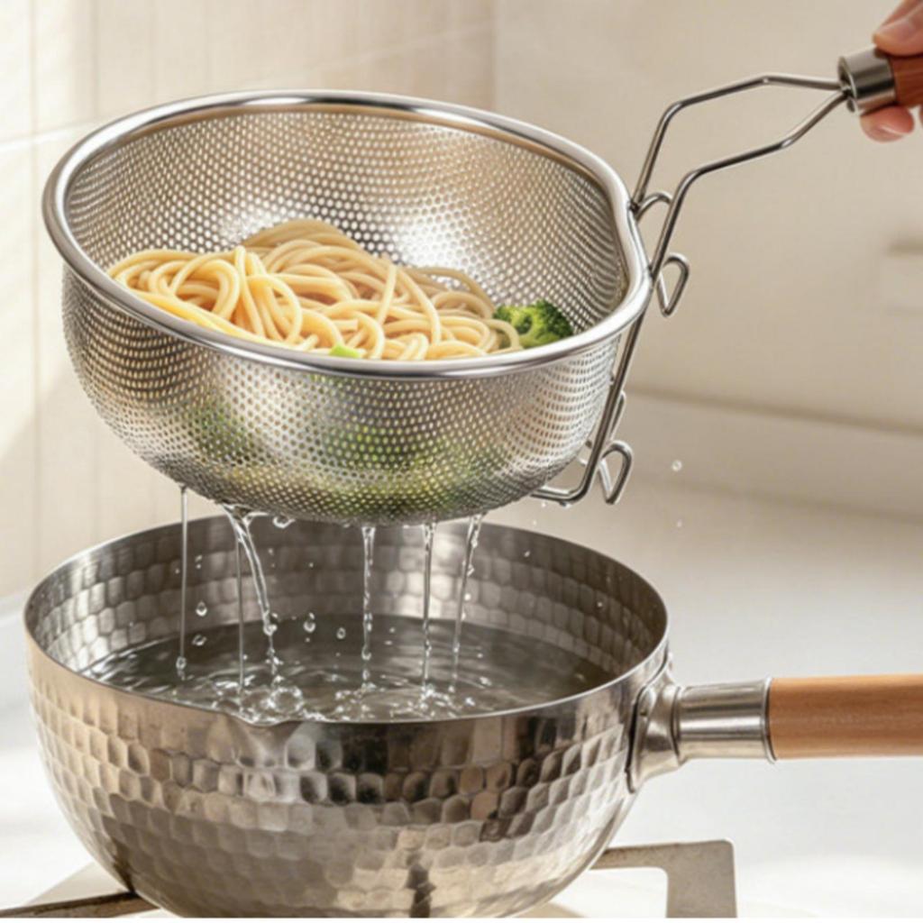 Noodle Strainer Perforated Food Drainer with Hook Rust-Resistant for Pot