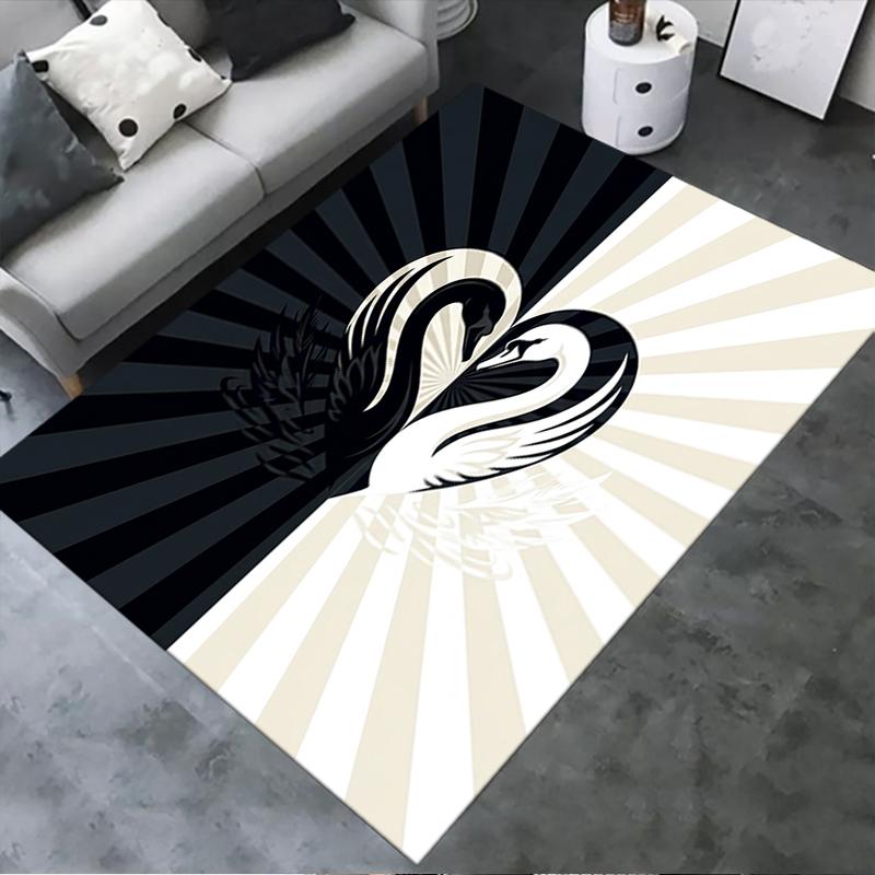 

2025 New Black&White Swan Carpet Rug for Living Room Bedroom Home Sofa Decoration,Kids play Non-slip Floor Mat33 40x60cm( 15x23in )