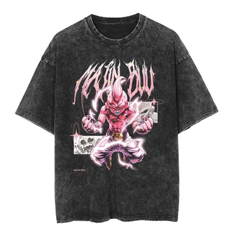 T-shirt a maniche corte lavata effetto invecchiato Giapponese Classico Dragon Ball Goku Cartone Animato Anime Oversize High Street Vintage Uomo e Donna