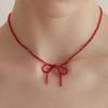 (Silver 925) Rose Bead Ribbon Necklace NZ2125