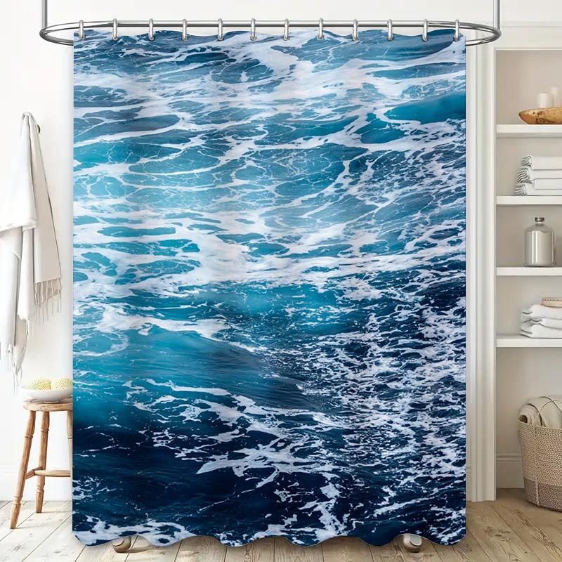 Blue Ocean Waves Shower Curtain Bathroom Decor