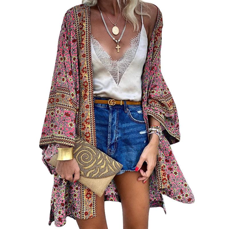 Women Summer Open Front Cardigan Bohemian Holiday Bikini Cover Up Cardigan Kimono Outwear
